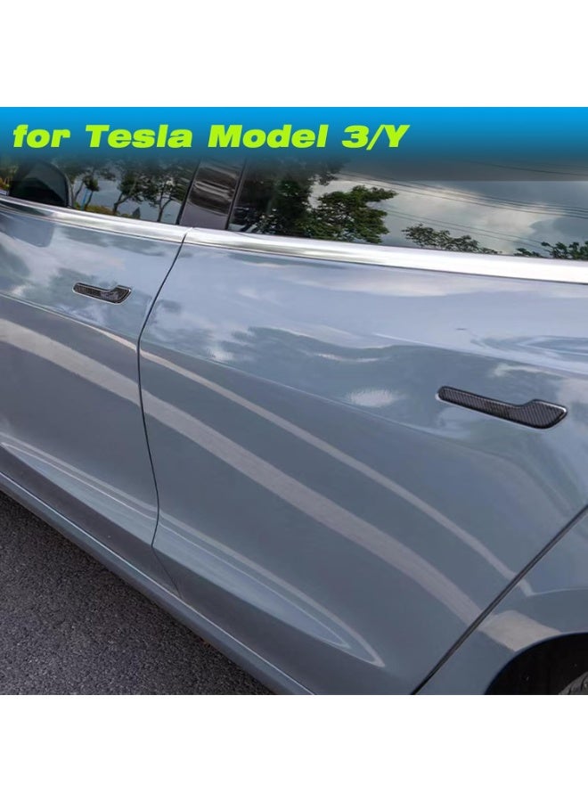 غطاء مقبض الباب ، مقبض الباب الغطاء الزخرفي (نمط ألياف الكربون اللامع) مناسب لتيسلا - Image 4